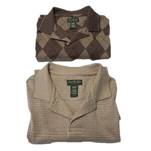 Lot Of 2 David Taylor Sweater Mens Size L Tan Brown Diamond Geometric PullOver